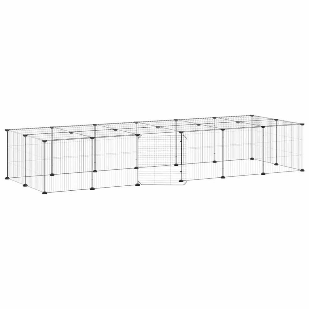 Cage animaux de compagnie à 28 panneaux et porte noir 210x70x35 cm