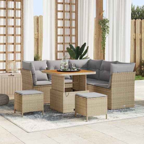 Ensemble de canapé de jardin 8 pcs beige polyrotin