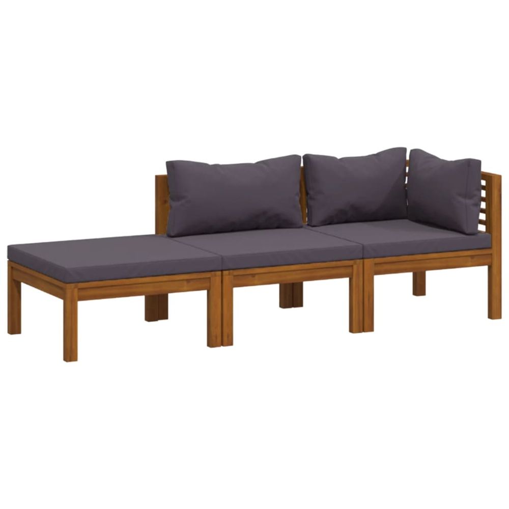 Salon de jardin 3 pcs avec coussin bois d'acacia solide