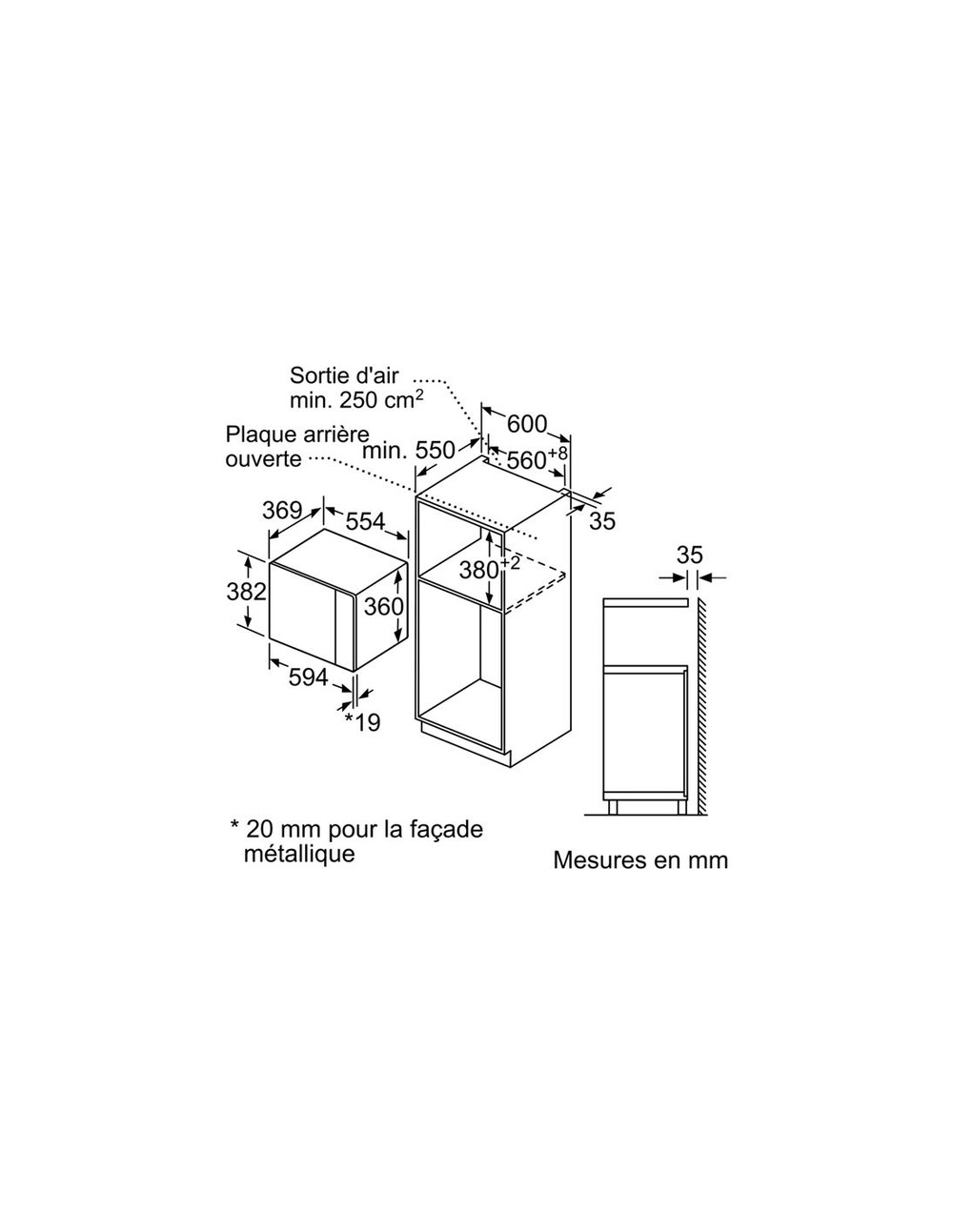 25 l 900 w-5 puissances-electronique touchcontrol-cavité inox-h 38 cm-tout intégrable-inox - bosch