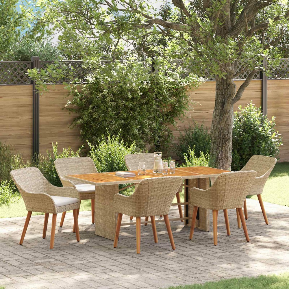 Ensemble de salle à manger pour jardin 7 pcs beige polyrotin