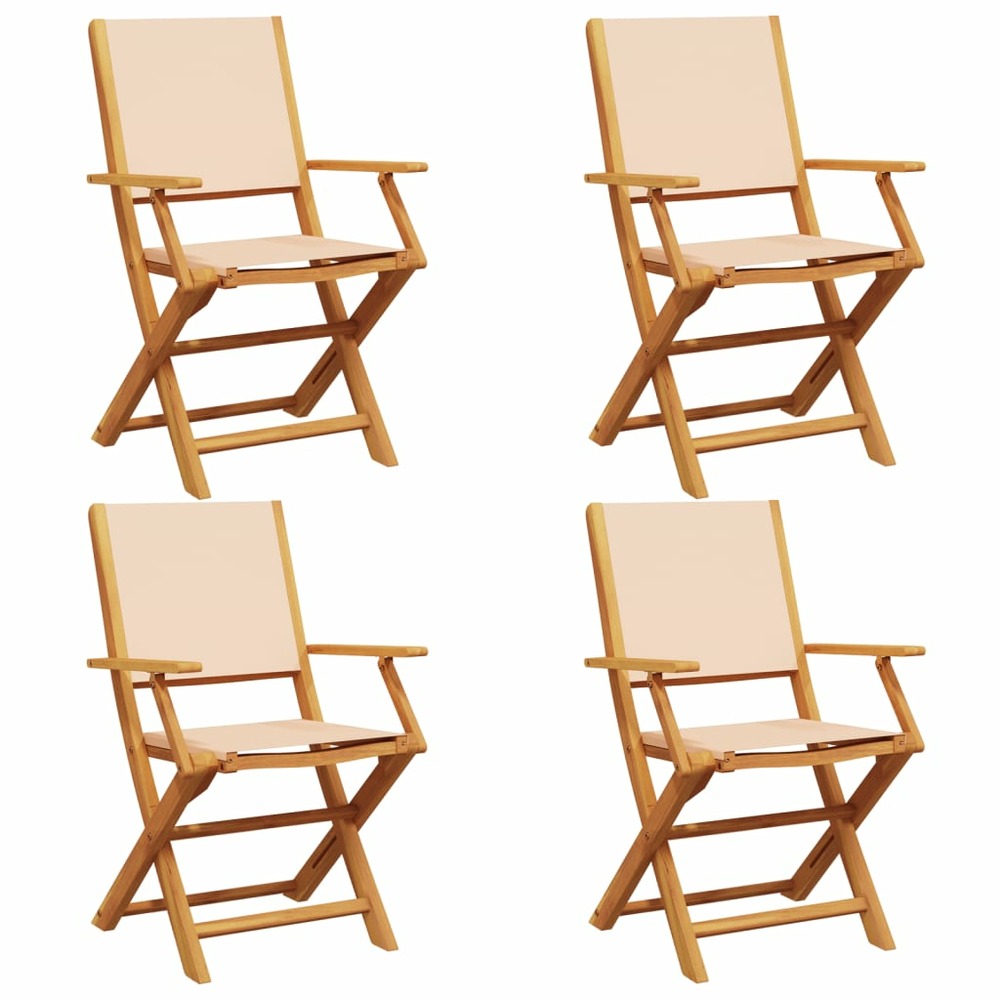 Chaises de jardin pliantes lot de 4 beige tissu et bois massif