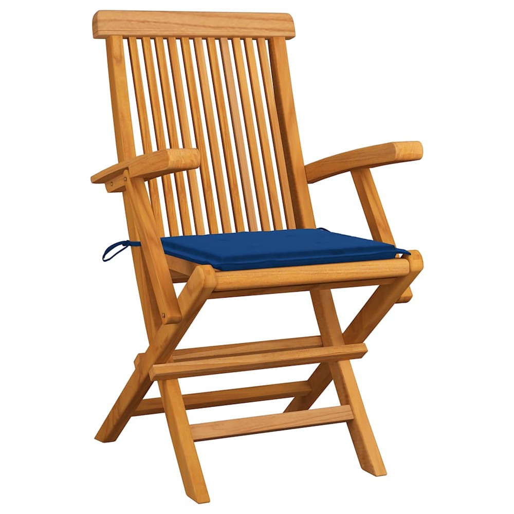 Chaises de jardin avec coussins bleu royal lot de 6 bois teck