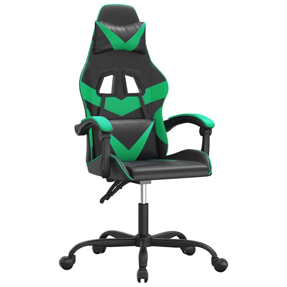 Chaise de jeu pivotante noir et vert similicuir