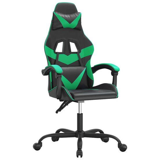 Chaise de jeu pivotante noir et vert similicuir