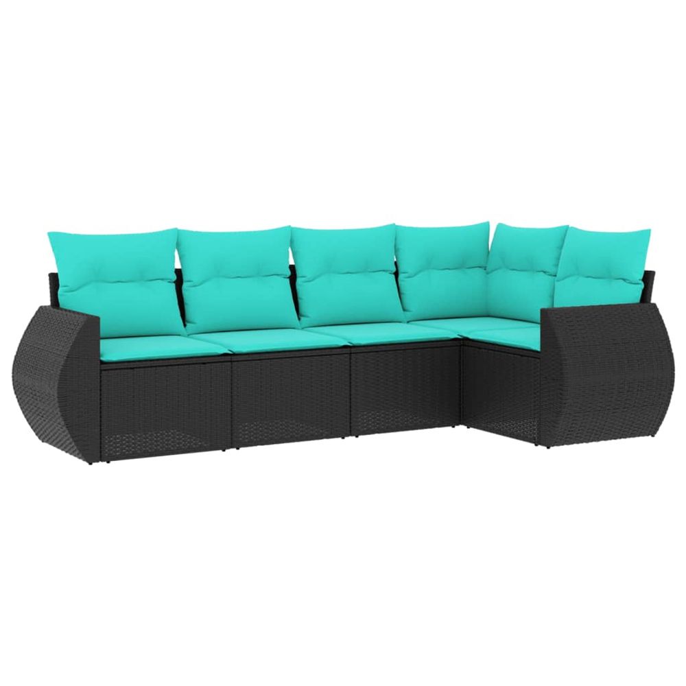 Salon de jardin 5 pcs avec coussins noir résine tressée