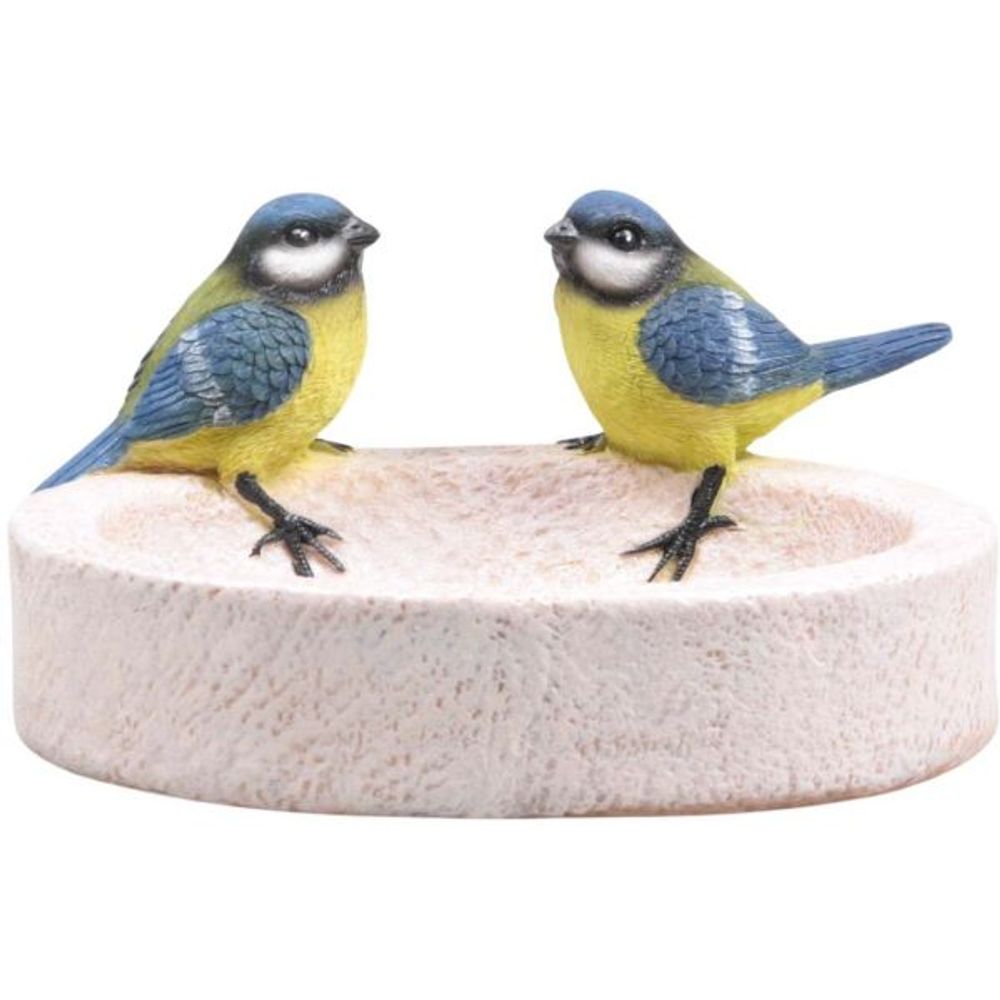 Bain oiseau en résine avec oiseaux 20 x 15 x 10.5 cm mésange charbonnière