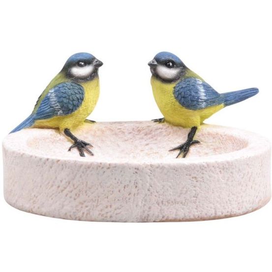 Bain oiseau en résine avec oiseaux 20 x 15 x 10.5 cm mésange charbonnière