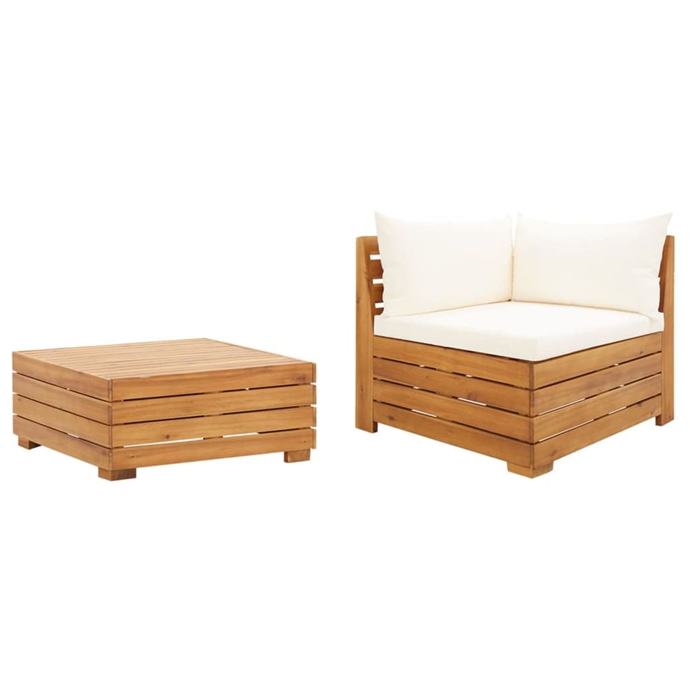 Salon de jardin 2 pcs avec coussins bois d'acacia solide