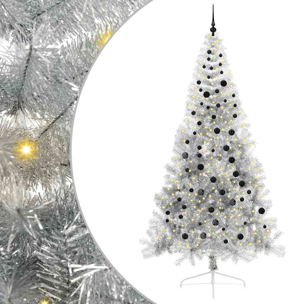 Sapin de noël artificiel pré-éclairé argent 240 cm pet