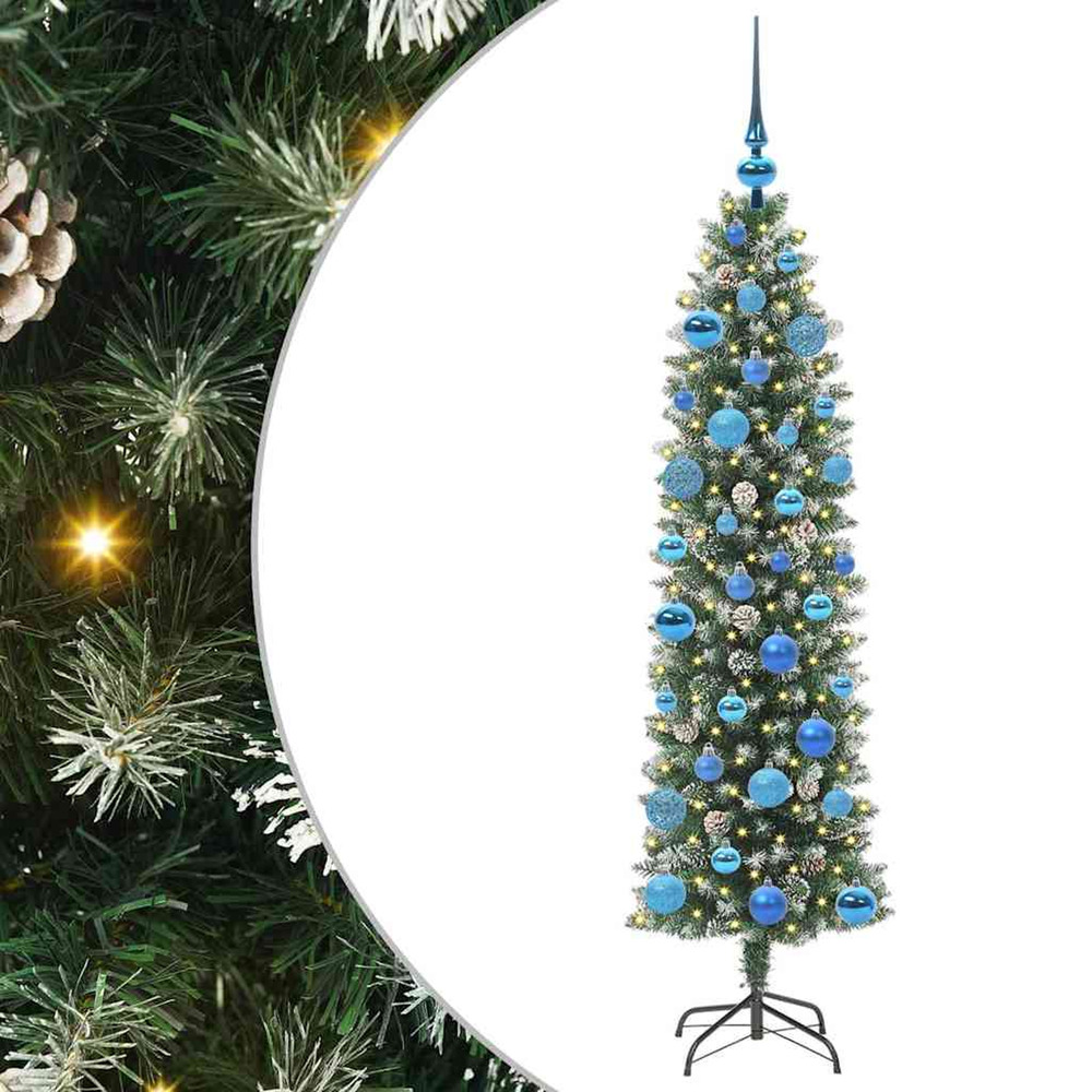 Arbre de noël artificiel slim avec 150 led vert et blanc 150 cm
