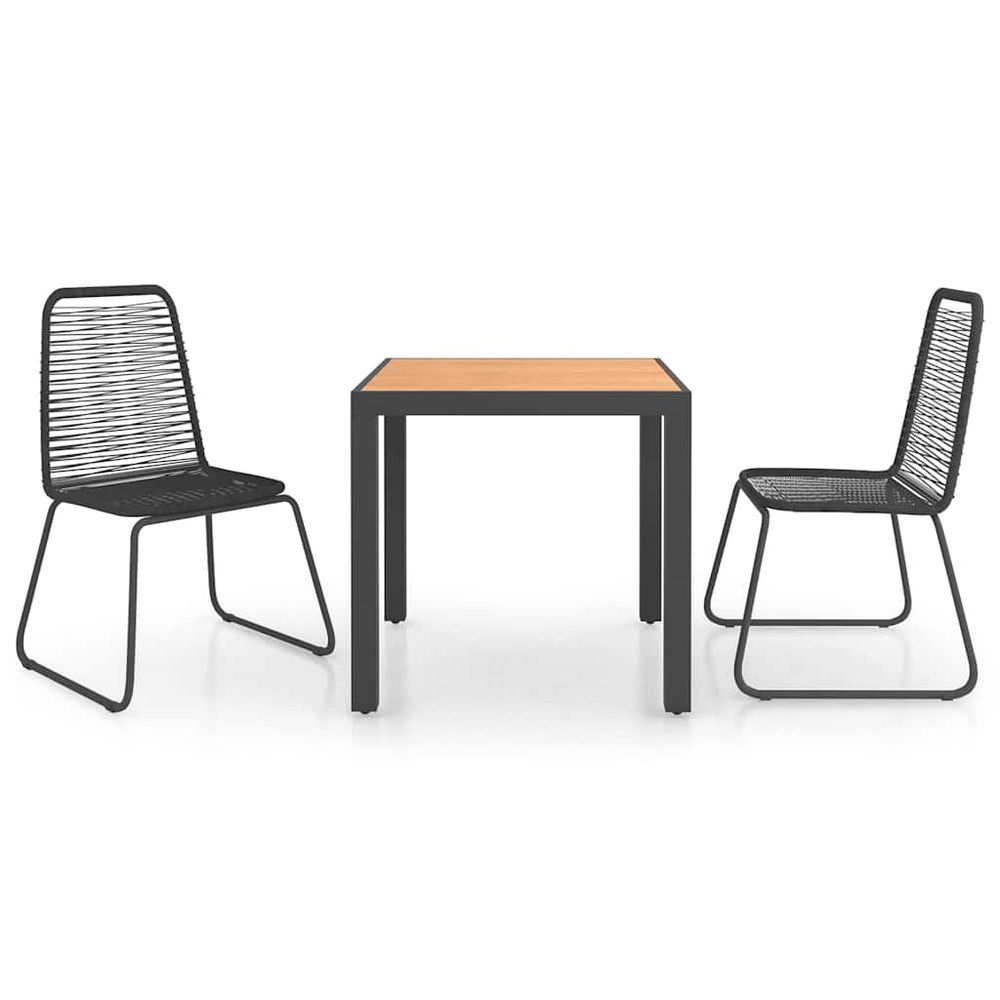 Ensemble à manger de jardin 3pcs pvc résine tressée noir marron