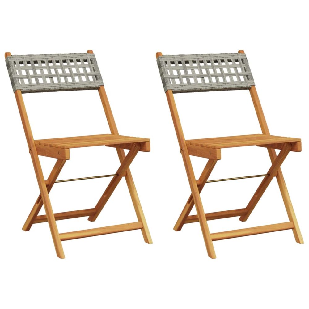 Chaises pliantes 2 pièces en bois massif d'acacia gris et polyrotin