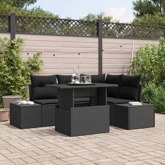 Ensemble de canapé de jardin avec coussin 5 pcs noir polyrotin