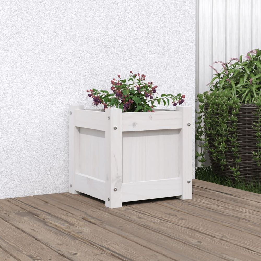 Jardinière carrée en bois massif finition blanche 31 cm