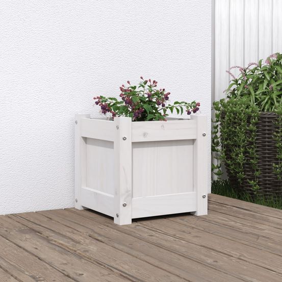 Jardinière carrée en bois massif finition blanche 31 cm