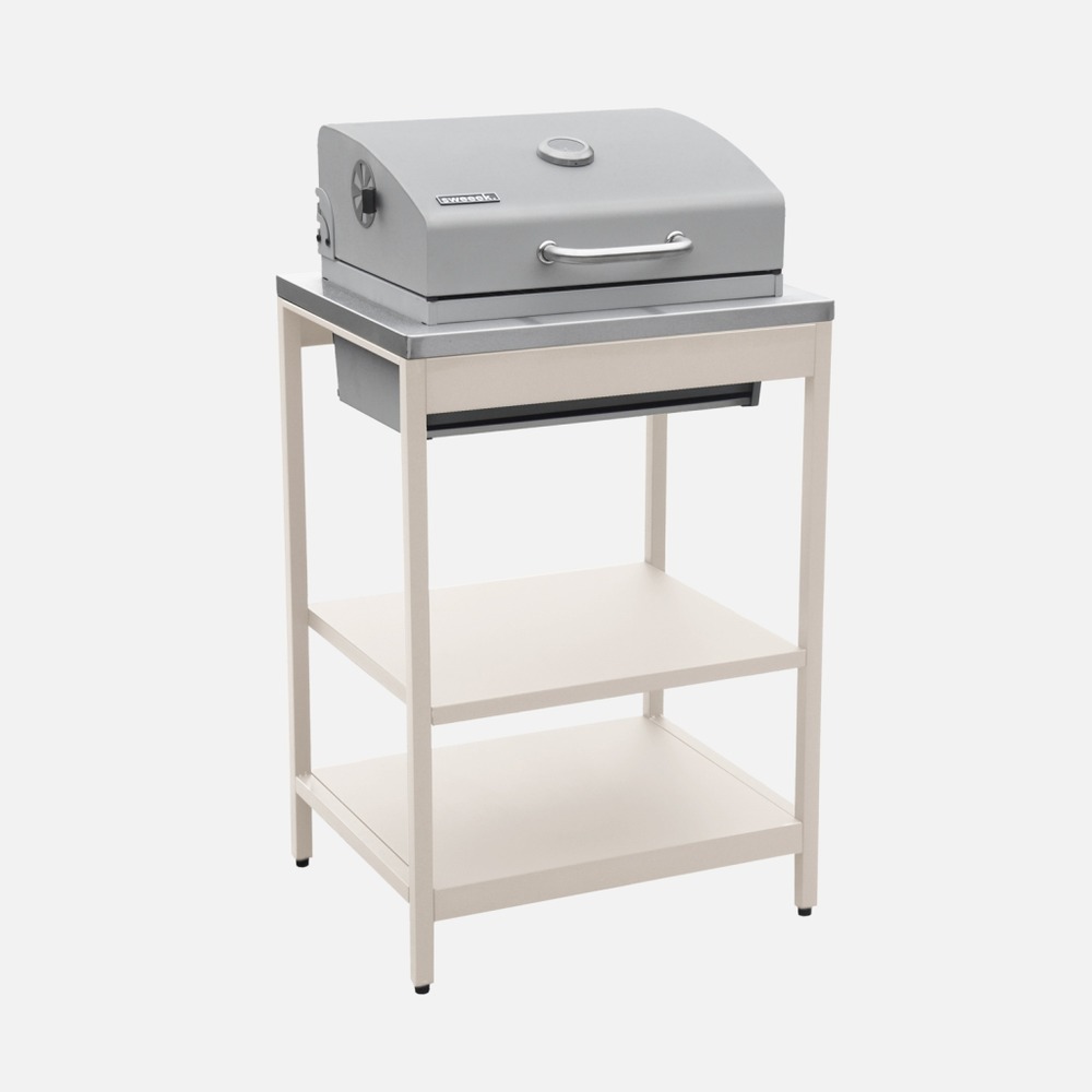 Barbecue grill naxos au charbon de bois acier inoxydable grille chromée 2 étagères