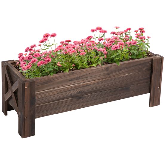 Jardinière sur pieds en bois de sapin pour terrasse bac à fleurs rectangulaire 100x36,5x36 cm marron