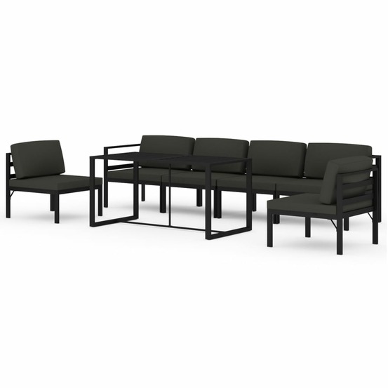 Salon de jardin 7 pcs avec coussins aluminium anthracite