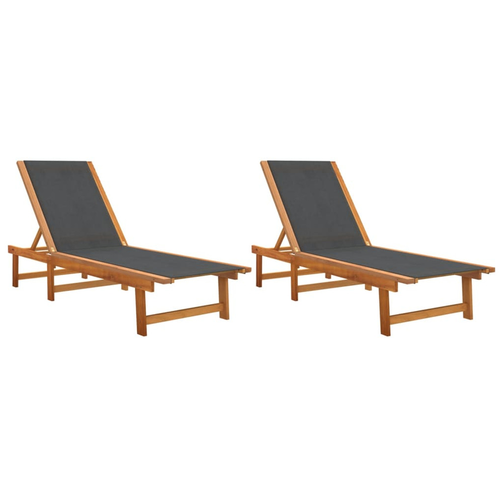 Chaises longues lot de 2 noir bois d'acacia solide et textilène