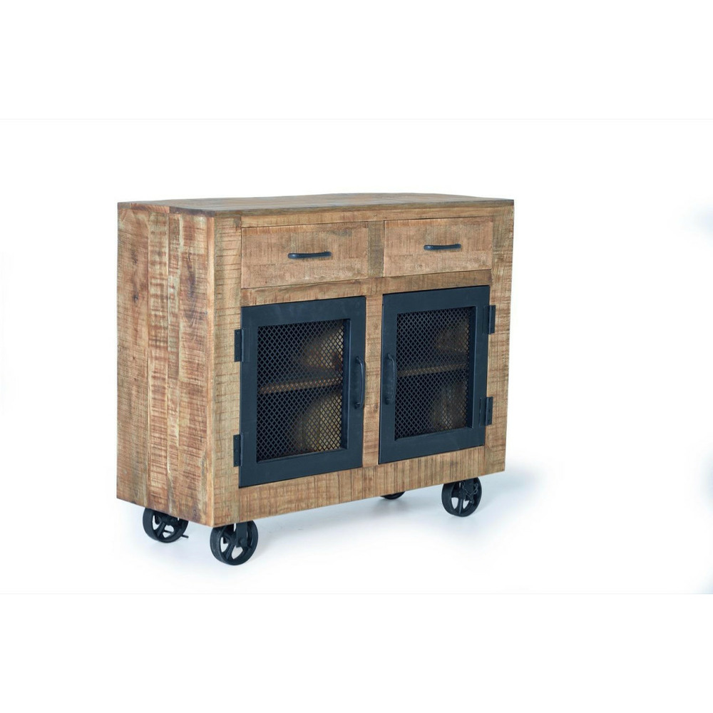 Buffet 2 tiroirs bois-fer marron - brunelle décoration d'autrefois