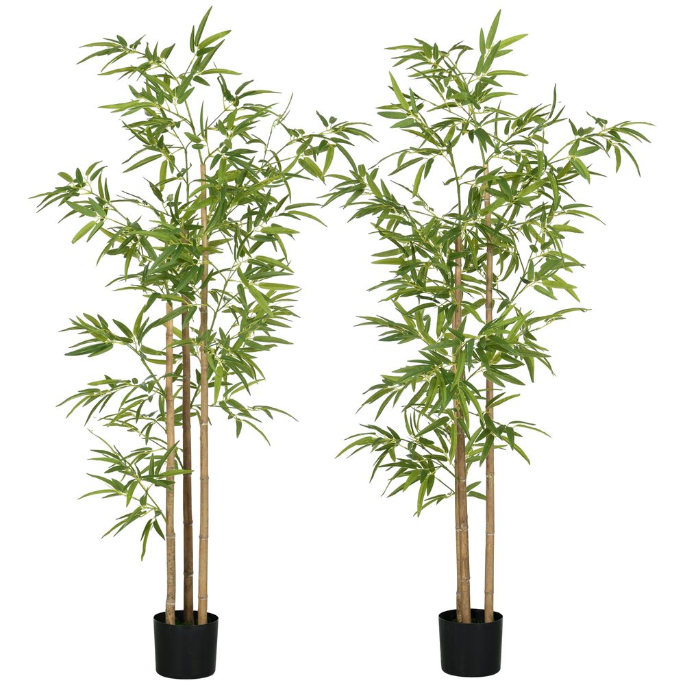 Lot 2 bambous artificiels plastique décoration intérieure 180cm vert