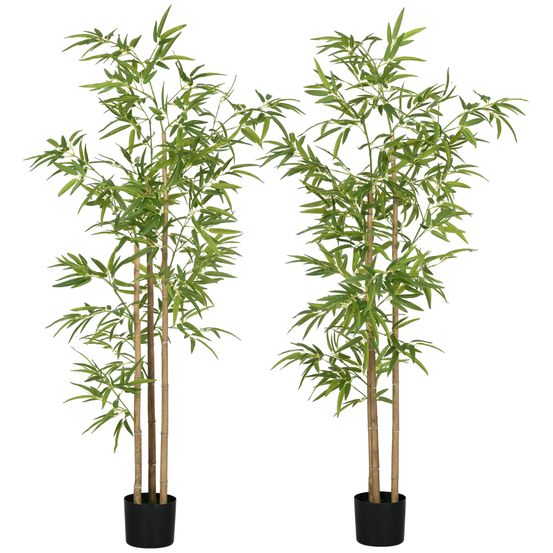 Lot 2 bambous artificiels plastique décoration intérieure 180cm vert