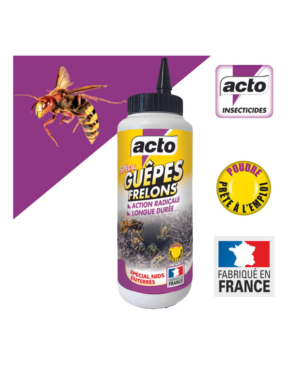 Acto poudre nids de guêpes et frelons enterrés : élimination radicale