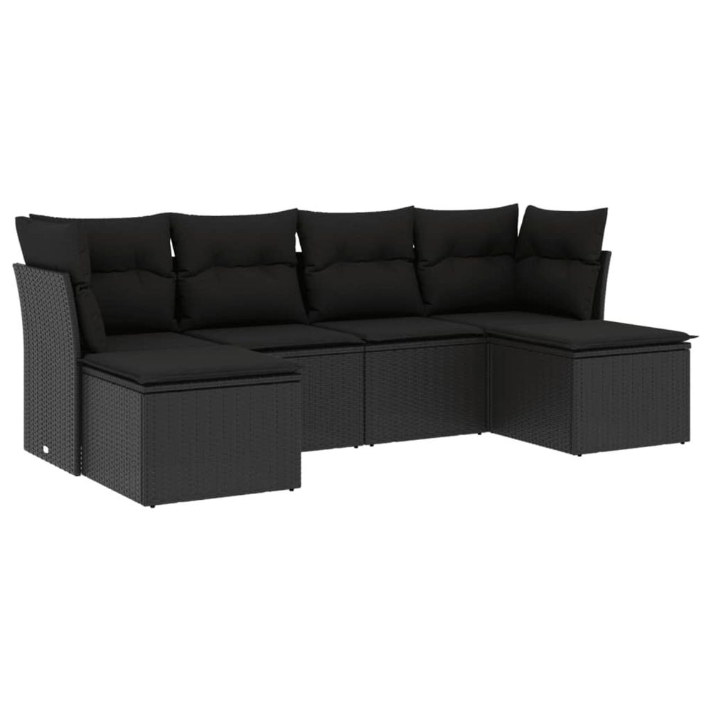 Salon de jardin 6 pcs avec coussins noir résine tressée