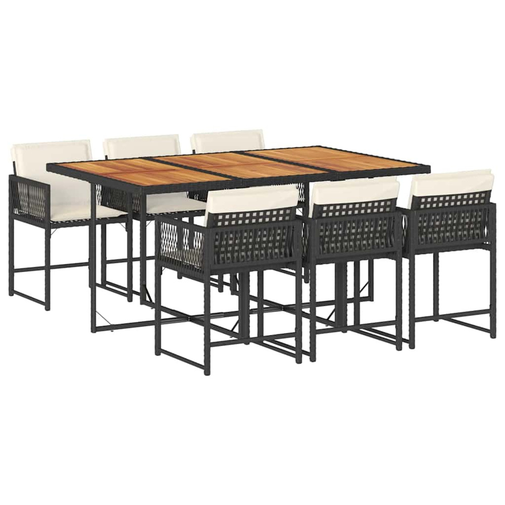 Ensemble à manger de jardin coussins 7pcs noir résine tressée