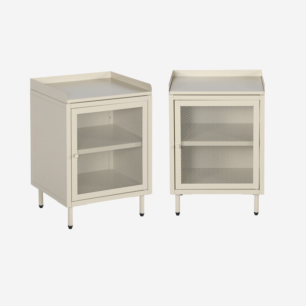 Lot de 2 tables de chevet industrielles métal 1 porte grillagée, 40 x 37 x 58,5 cm - ohio