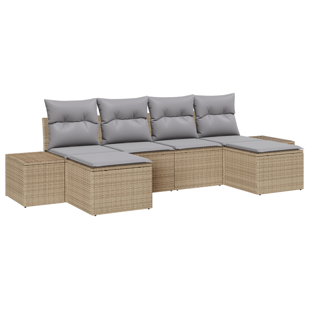Ensemble de canapés de jardin 6 pièces avec coussins en rattan poly beige