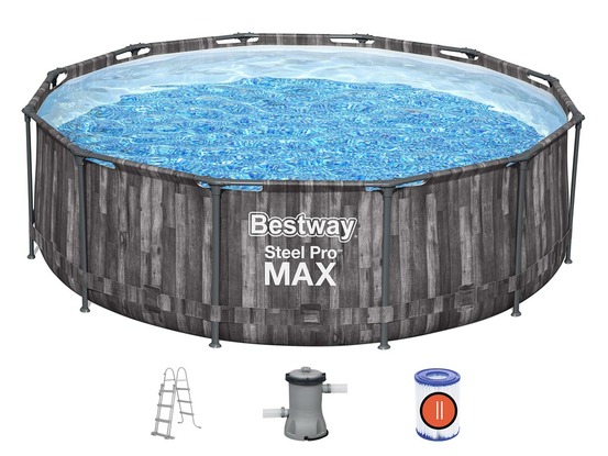 Piscine tubulaire steel pro max décor bois ronde 3,66 x 1,00 m
