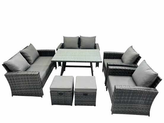 8 places gris foncé mixte dossier haut meuble de jardin extérieur avec canapé d'amour fauteuil 2 petits tabourets