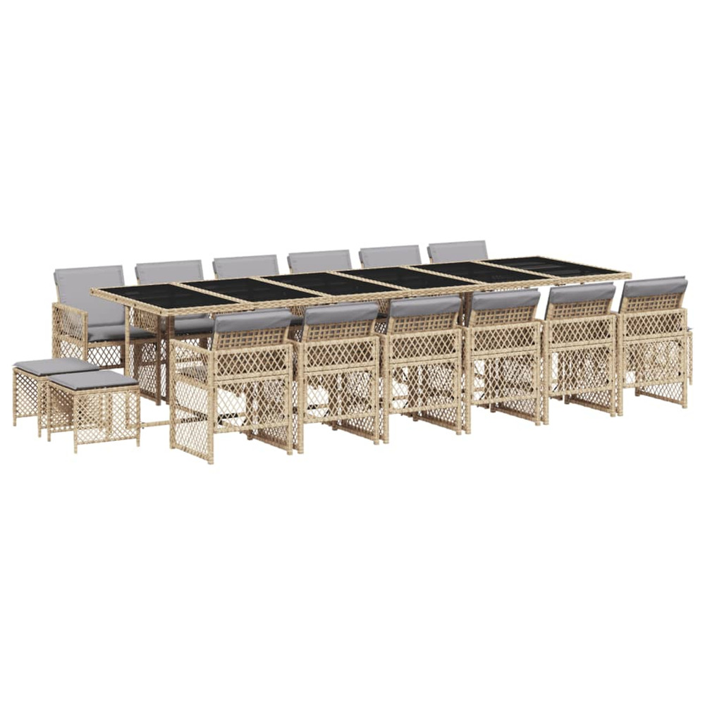 Ensemble à manger de jardin et coussins 17 pcs beige