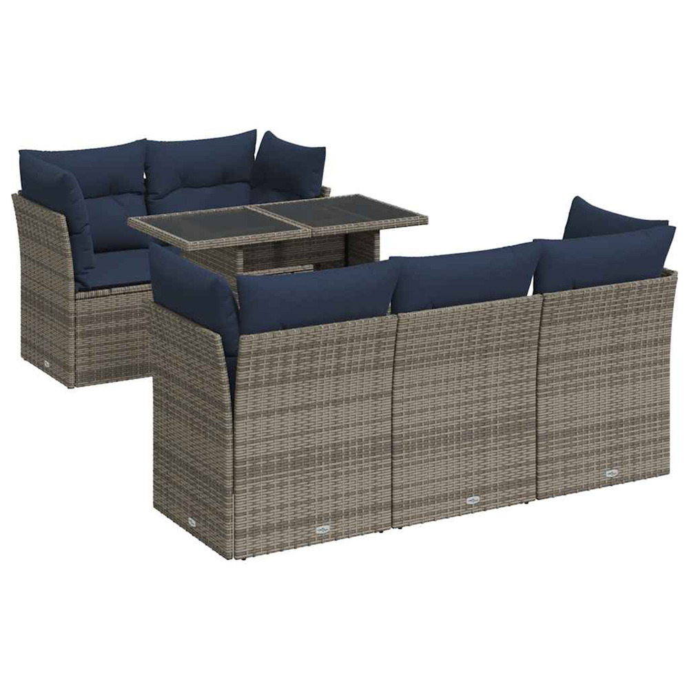 Salon de jardin avec coussins 6 pcs gris résine tressée acacia