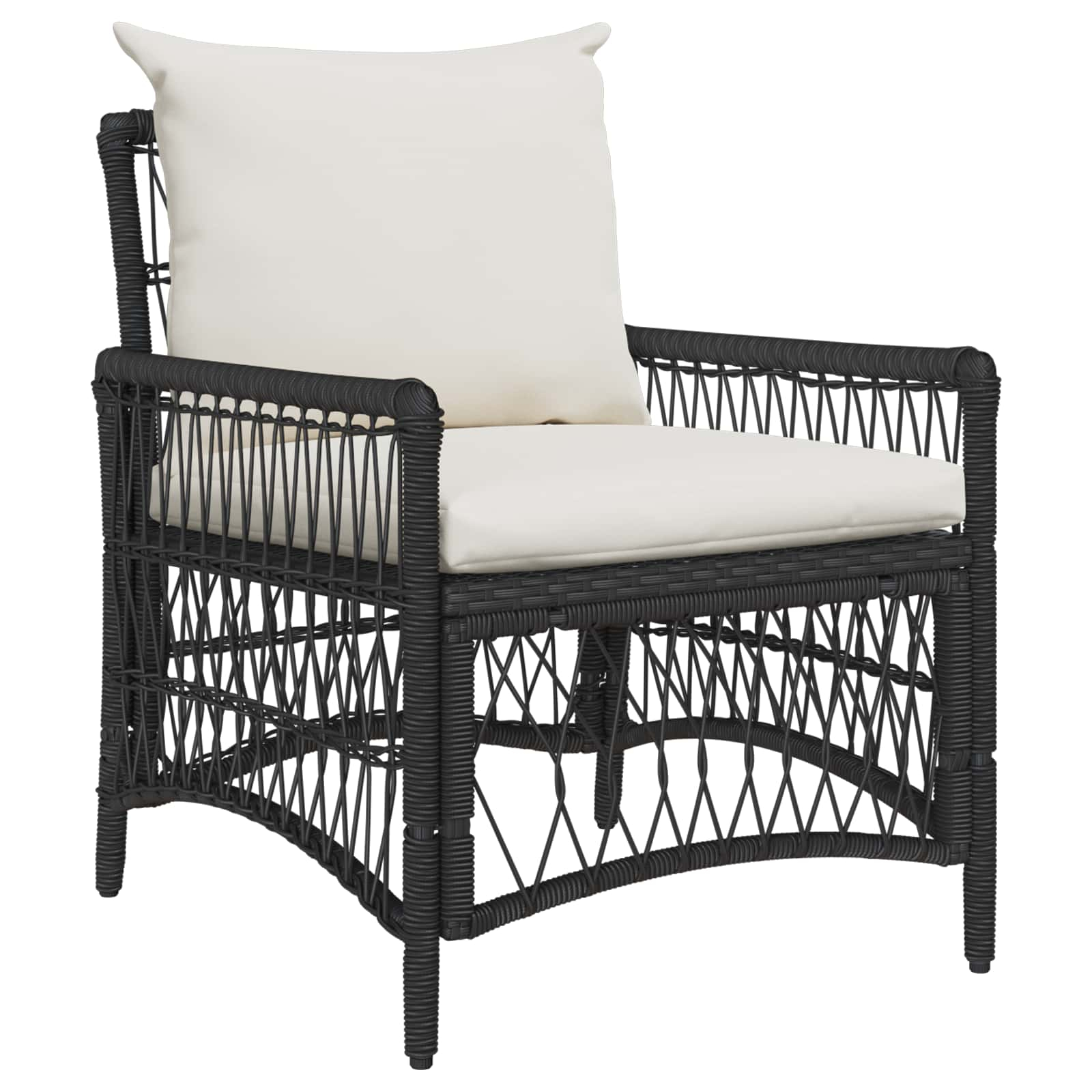Chaise de jardin avec coussin noir 73 x 61 x 77 cm polyrotin