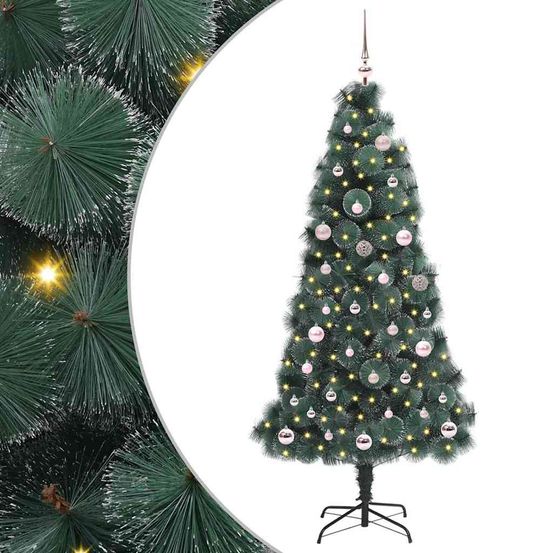 Sapin décoratif moderne vert lumineux, kit complet avec cimier, boules et led usb