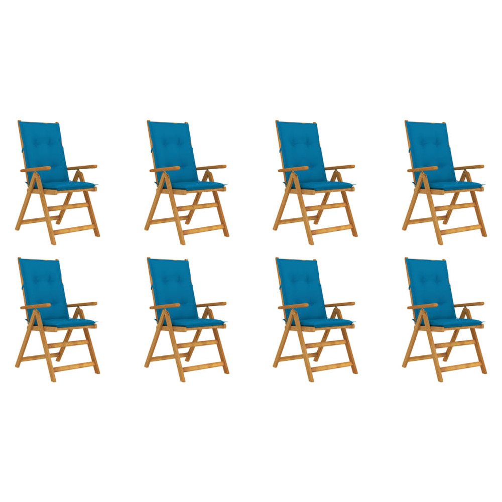 Chaises pliables de jardin avec coussins 8 pcs bois d'acacia