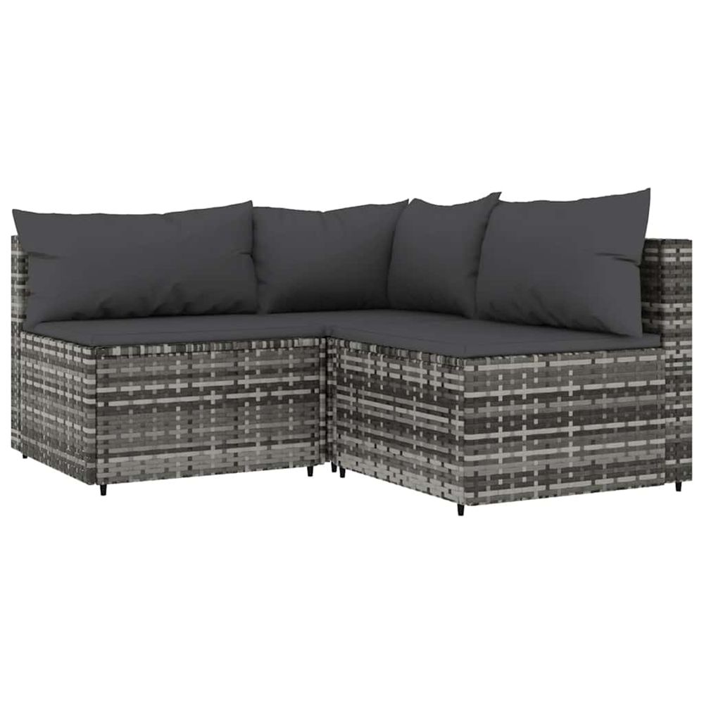 Salon de jardin 3 pcs avec coussins gris résine tressée