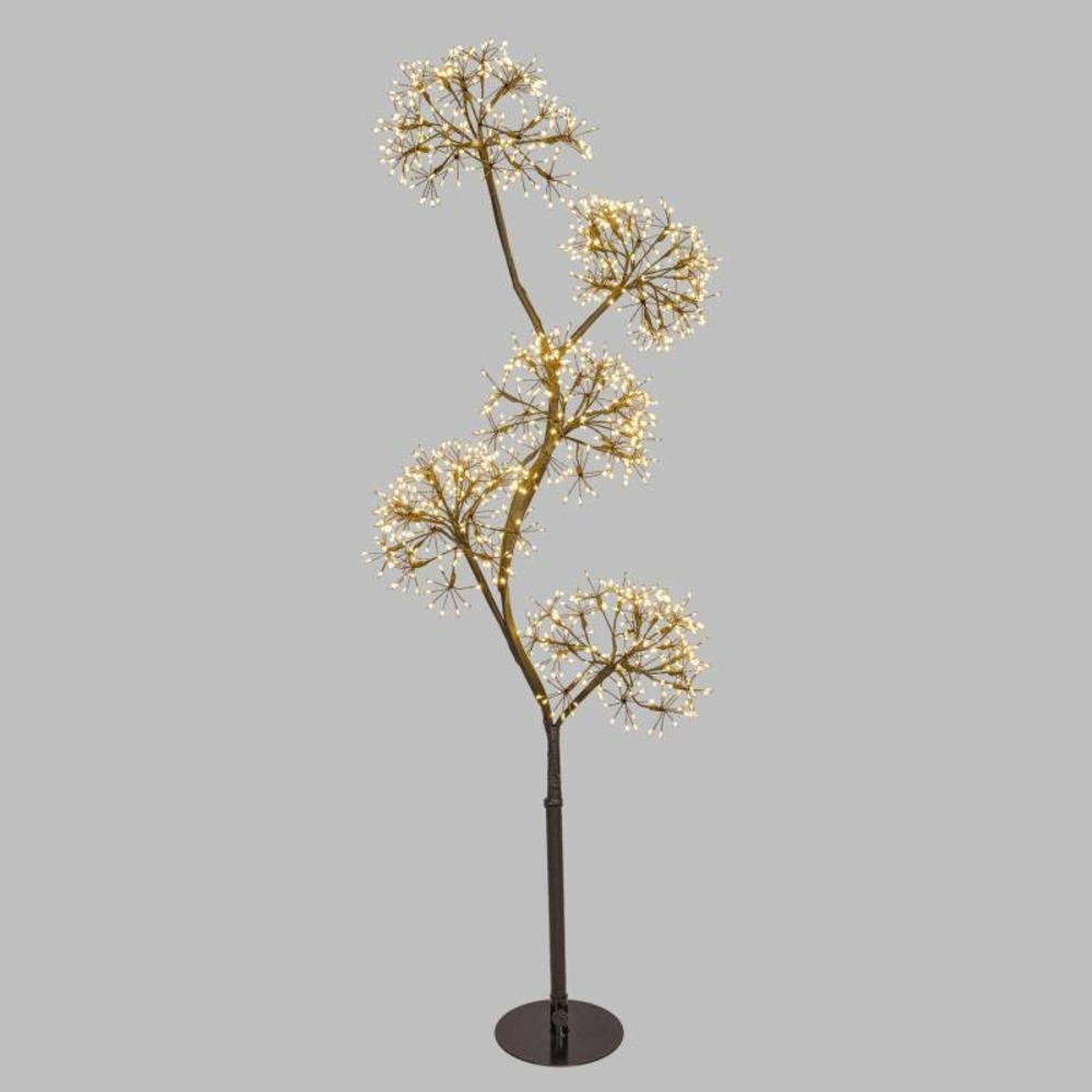Arbre lumineux 5 sphères riche ø20cm h120cm 1200 micro led ip44 en métal noir