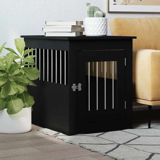 Niche d'intérieur meuble pour chien bois et acier table d'appoint noir