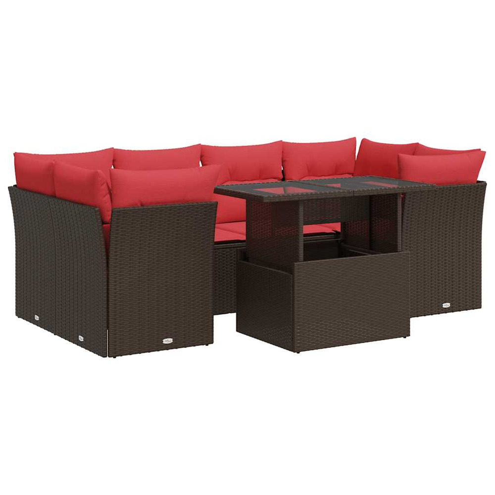 Salon de jardin avec coussins 7pcs marron résine tressée acacia