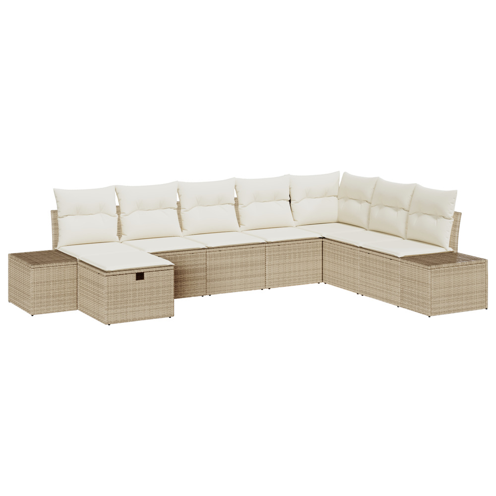 Ensemble de canapé de jardin 8 pièces avec coussins beige poly rattan