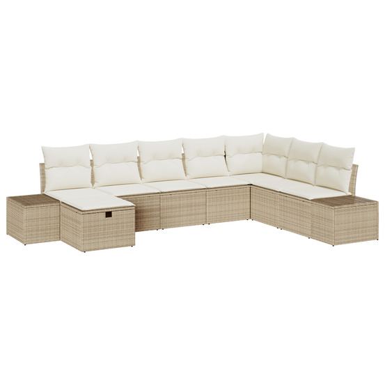 Ensemble de canapé de jardin 8 pièces avec coussins beige poly rattan
