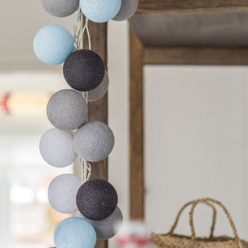 Guirlande lumineuse à boules bleues et grises - 1m50 - piles