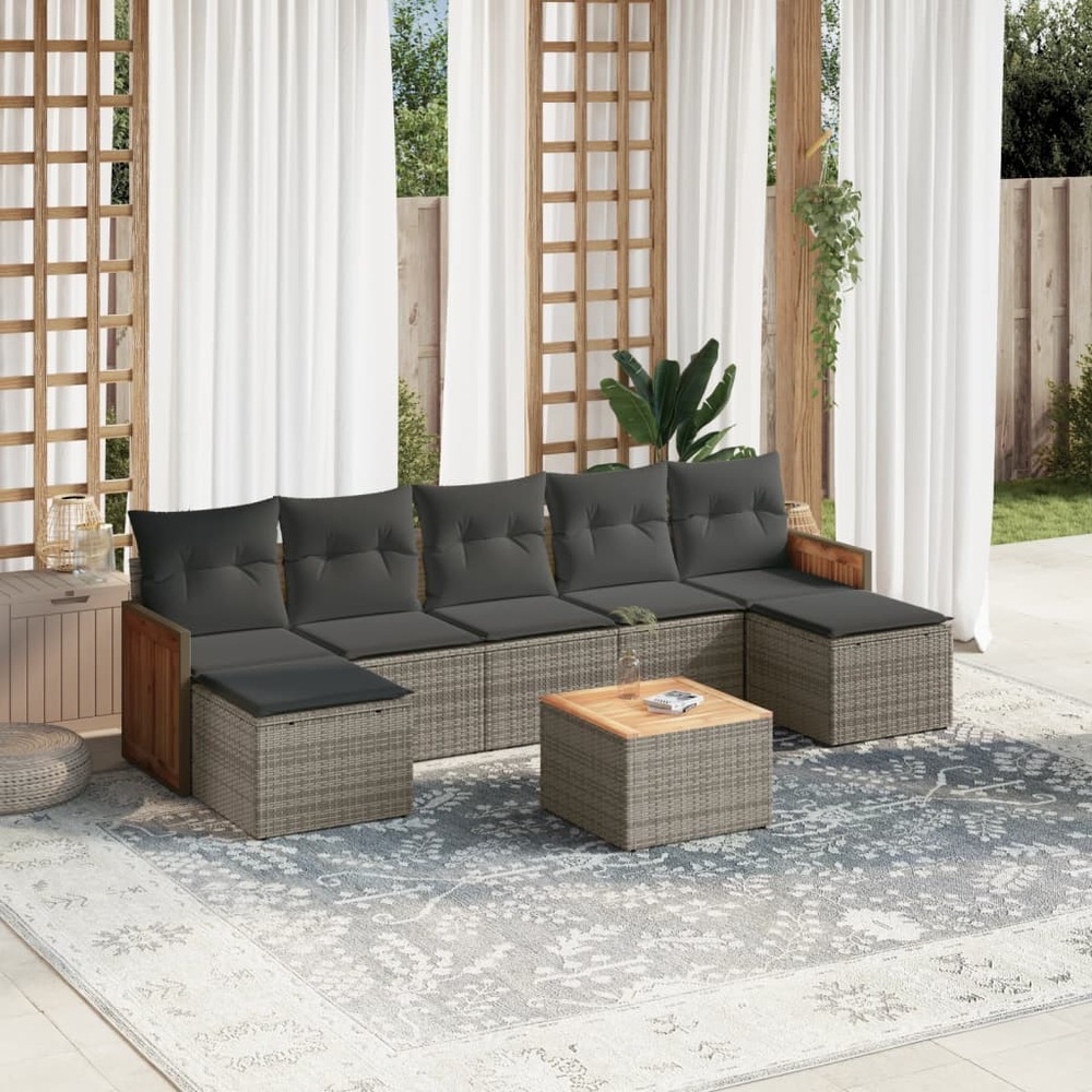 Salon de jardin 8 pcs avec coussins gris résine tressée