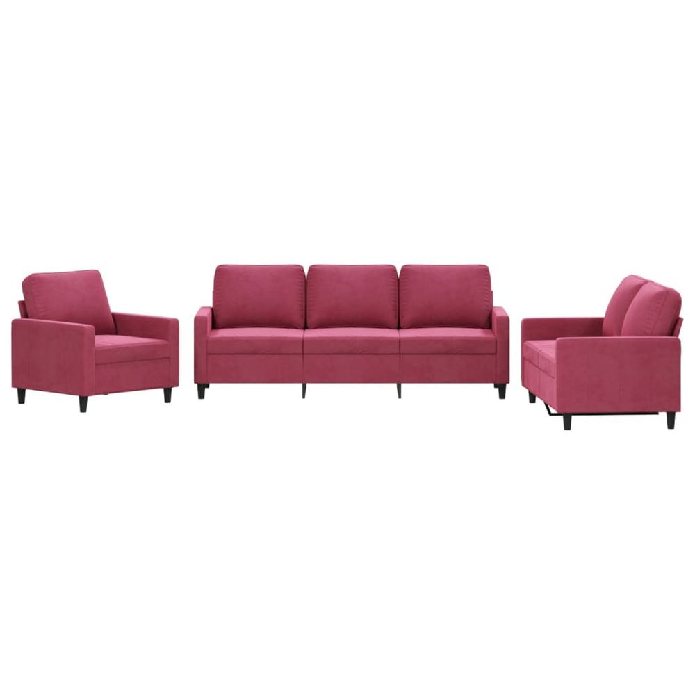 Ensemble de canapés 3 pcs avec coussins rouge bordeaux velours