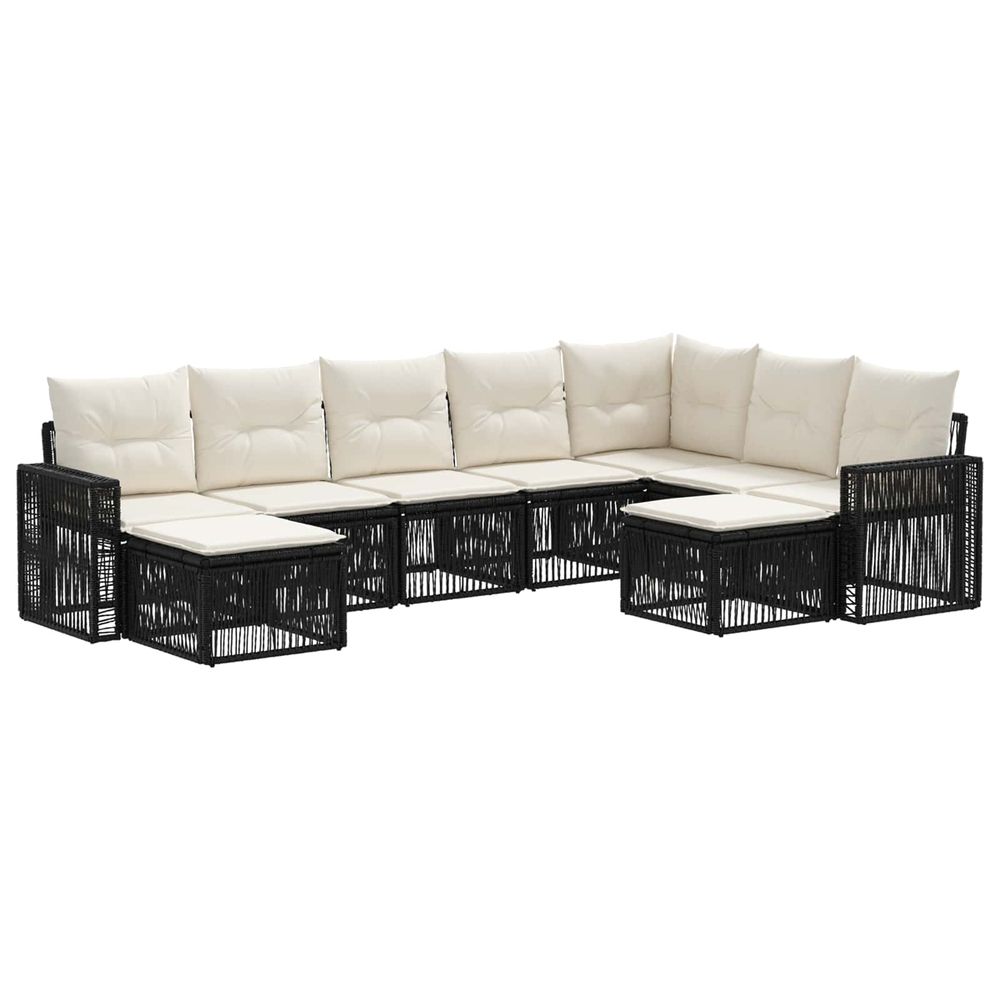 Ensemble de canapé de jardin 9 pc noir et blanc crème polyrotin