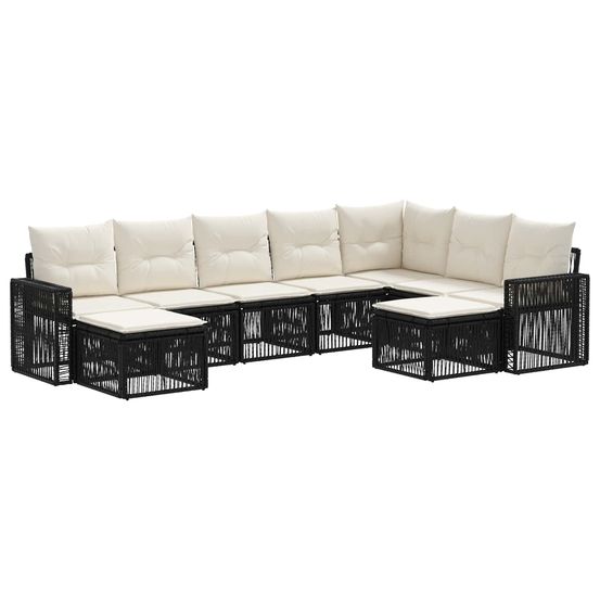 Ensemble de canapé de jardin 9 pc noir et blanc crème polyrotin